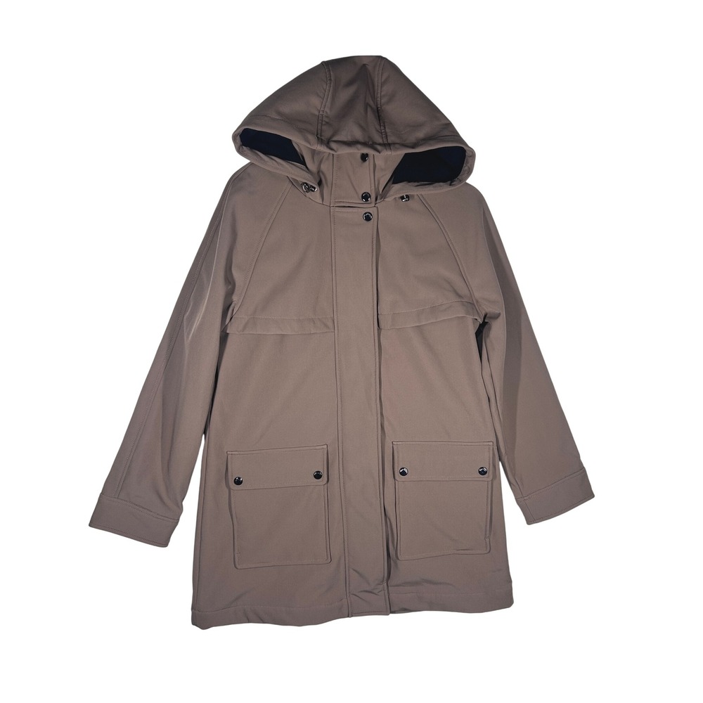 Nine West Softshell Parka Jacket Womens S Taupe Brown Hooded Fleece NWOT